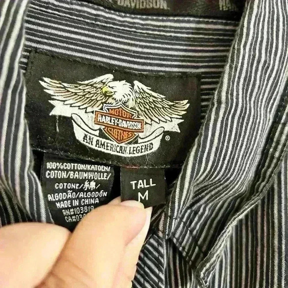 Harley Davidson Striped 100% Cotton Button Down Size M Tall - Picture 5 of 8